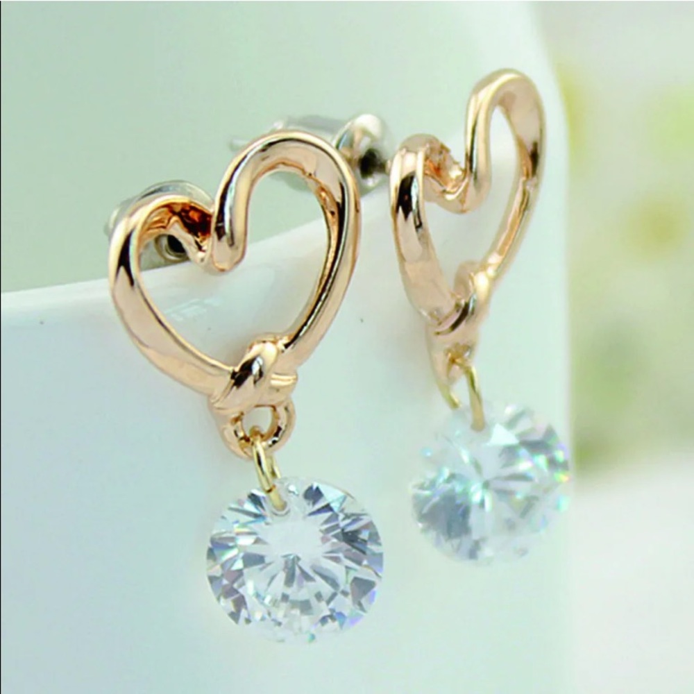Gold Heart Earrings with Crystals NEW - Picture 11 of 14